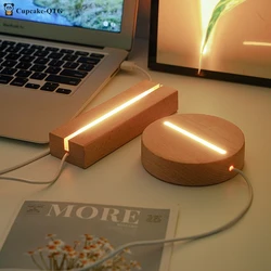 3D Acrylic LED Solid Wood Night Light Base Room Decoration DIY Solid Wood Luminous Lamp Holder