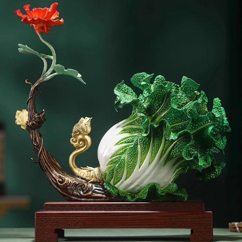 

Brass fortune flower fortune cabbage ornament high-end sense living room entrance wine cabinet decoration housewarming gifts