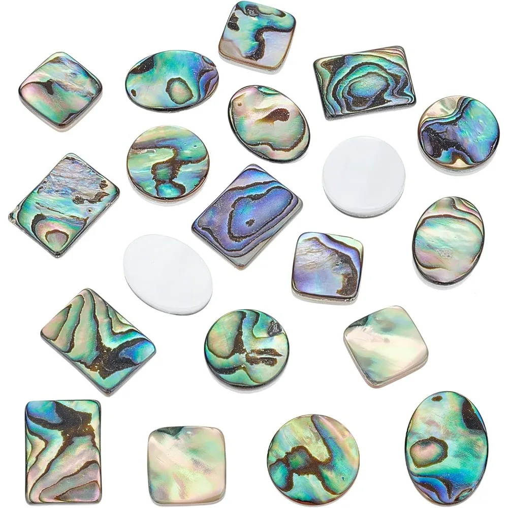 16Pcs 4 Style Natural Abalone Shell Beads Round Oval Square Paua Shell Beads for Jewelry Making DIY Craft Bead Embellishments