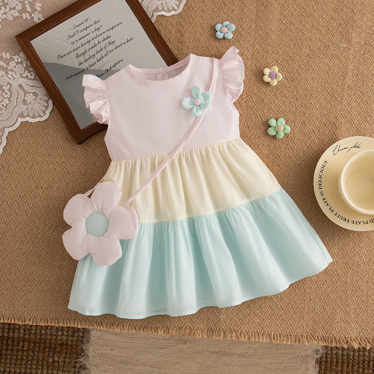 

Summer New Sweet Flower Baby Girl Dress, Soft And Comfortable Children'S Clothing With Free Flower Pendant (0-4 Years Old)