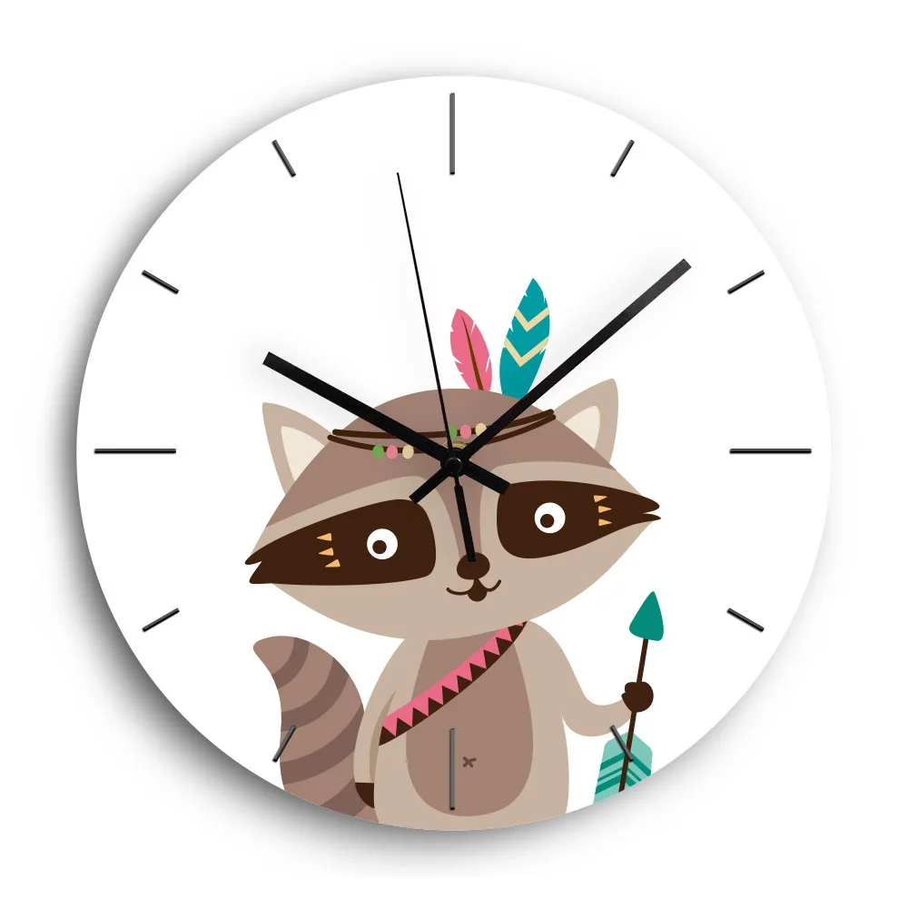 Cute Fox Animal Pattern Silent Acrylic Metal Pointer Wall Clock Wholesale