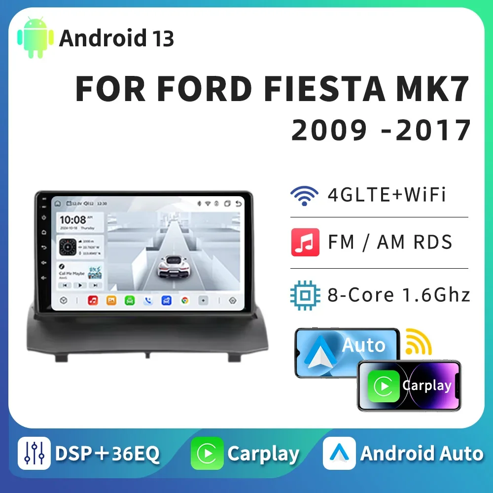 

HTZM Car Radio For Ford Fiesta MK7 2009 - 2017 Android Auto Carplay Player Multimedia Video WiFi 4G Navigation GPS Autoradio