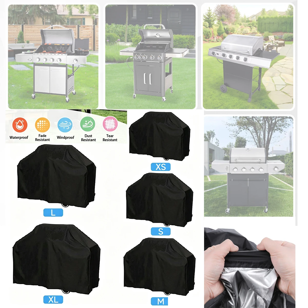 Black  Silver Waterproof BBQ Cover OutdoorAccessories Grill Cover Anti Dust Rain Gas Charcoal Electric Barbeque Protective Cover