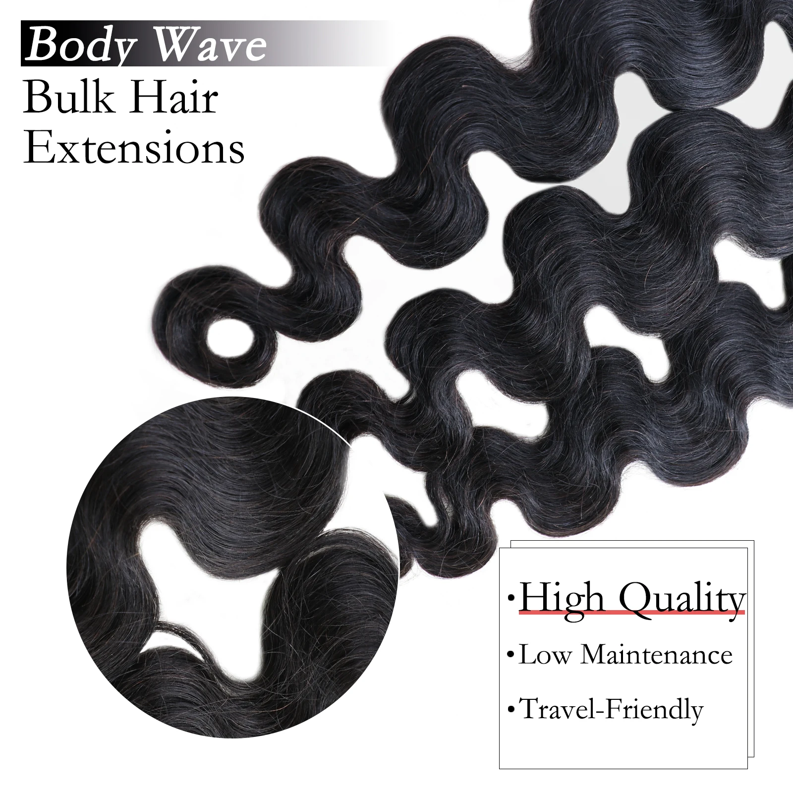 Extensions brésiliennes de cheveux humains pour femmes, vague de corps, tresses sans trame, cheveux vierges noirs naturels, 14-30 pouces