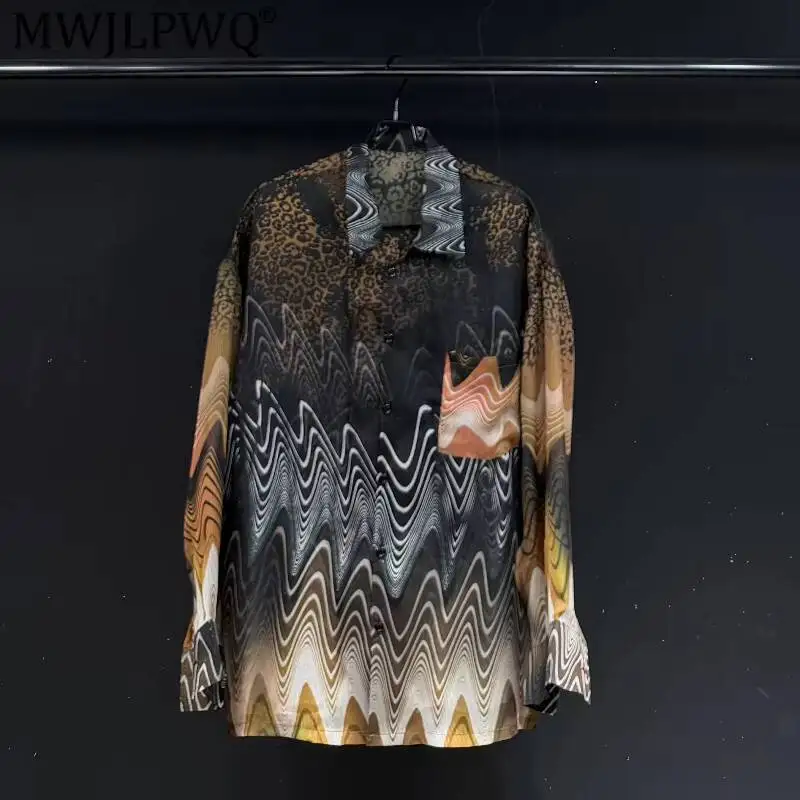 MWJLPWQ Men's Streetwear Long-Sleeve Shirt Pattern Print Design Long Sleeve Turn-Down Collar Autumn Trendy Casual Top 17369