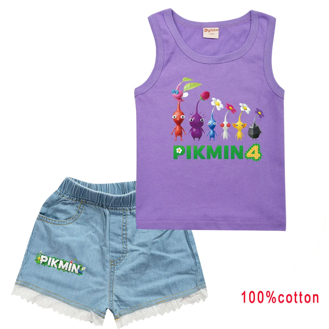 

Camiseta Pikmin Tissu Kids Sleeveless Vest Tops Denim Shorts 2pcs Sets Toddler Girls Casual Outfits Boys 2024 Summer Tracksuits