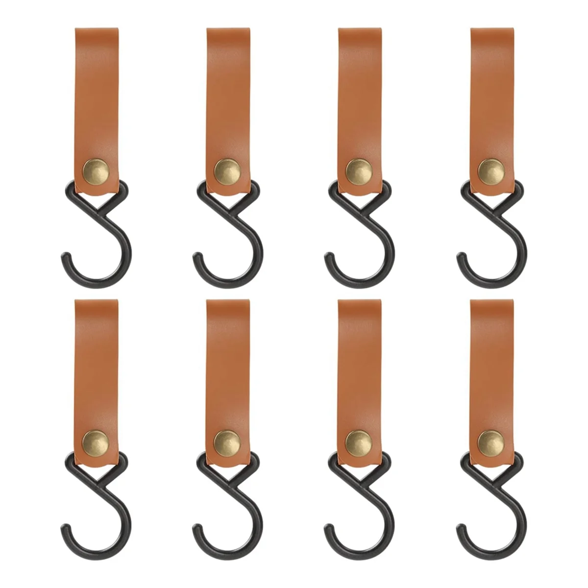 8 Pcs Leather S-Hooks Leather Hook,S-Hooks S Shaped Hooks Coat Hook for Hanging, Camping Hook Hanger Hooks (Brown)