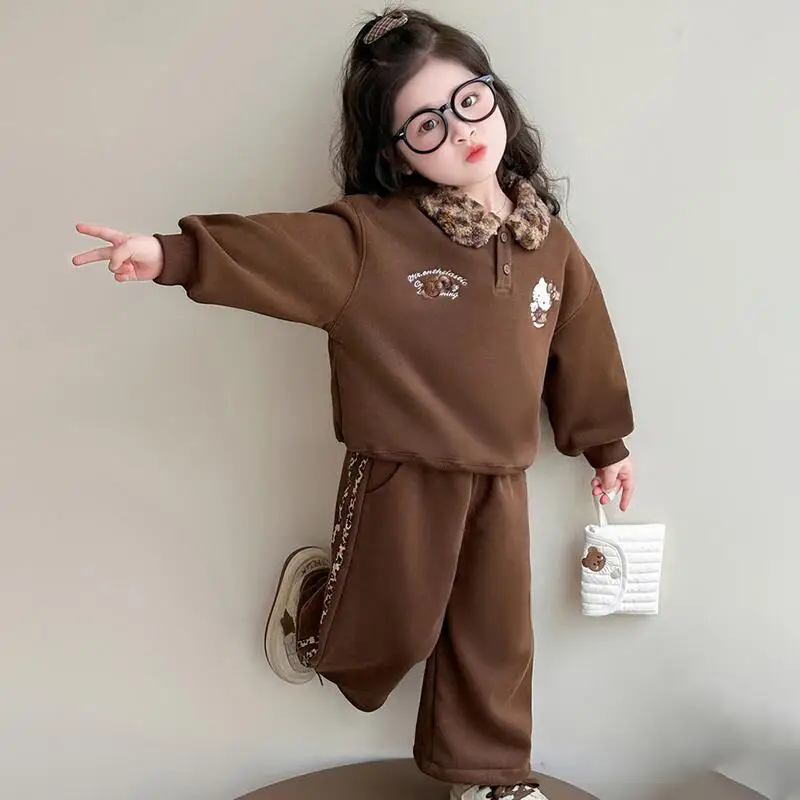 

Sanrio Hello Kitty, пуловер, штаны, комплект из двух предметов, осенне-зимний утепленный топ для девочек, толстовка с капюшоном, детская модная новая одежда с героями мультфильмов Kawaii