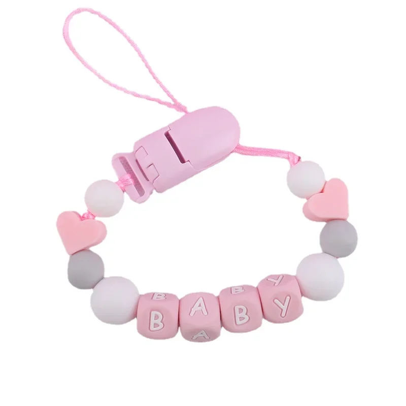 Baby Fopspeen Clips Gepersonaliseerde Naam Candy Color Siliconen Letter Hart Dummy Tepels Houder Clip Ketting Tandjes Speelgoed Accessoires