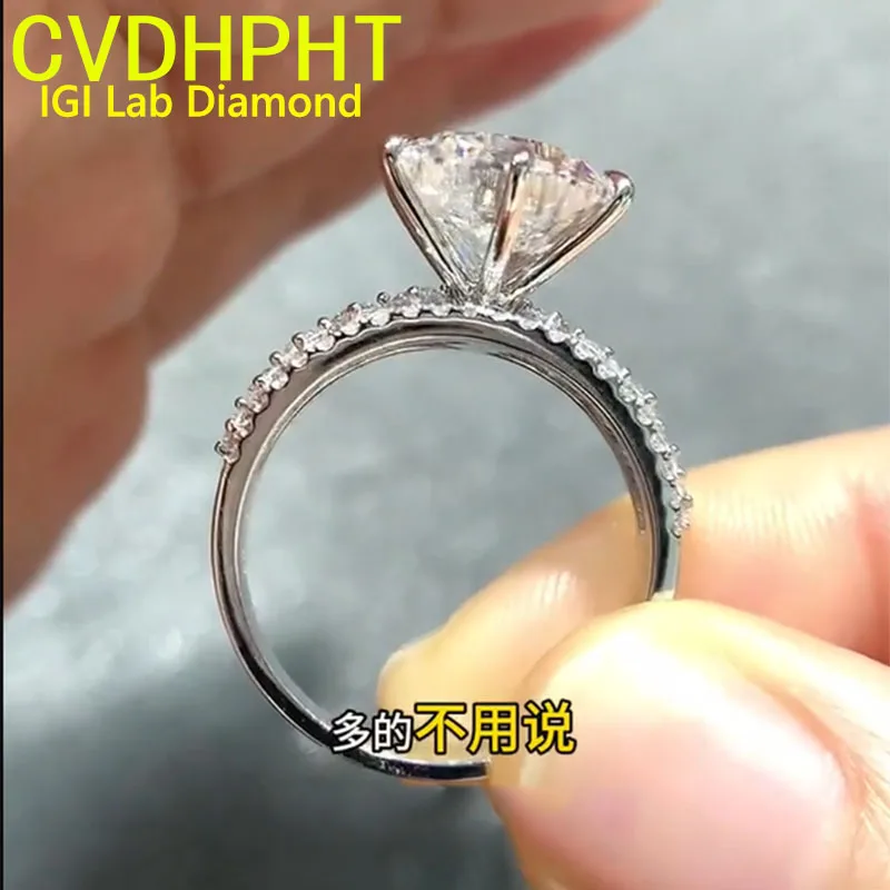 

Popular Soild Solid 14K White Gold Ring Luxury IGI Lab Growing Diamond Ring Round D Color 1 2 3Ct wedding ring Factory sell ﻿