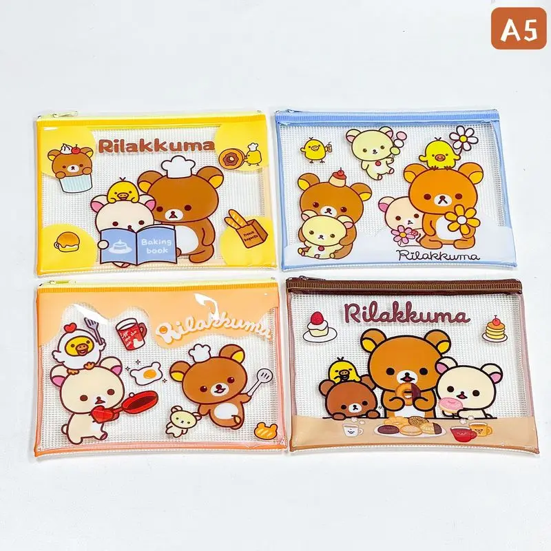 Kawaii Rilakkuma Mesh Zipper Pouch A4 A5 B6 Mini Student Stationery Storage Bag Document Pouch Portable Coin Purse Pencil Case view 3