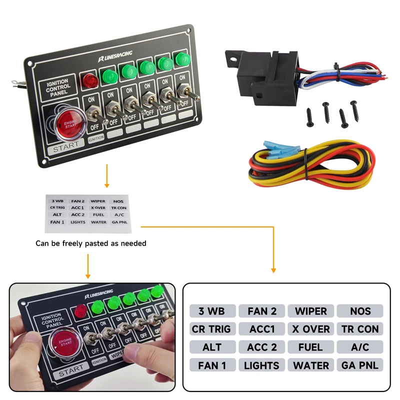 LR Racing Switch Panel Ignition Engine Start 6 Switch & Lights Switch Panel Aluminum ABS Black