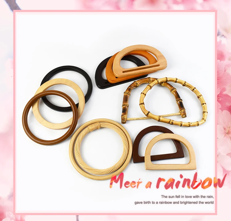 1/2Pc Round D-shaped Wooden Bag Handle Metal Ring Handbag Handles Replacement DIY Purse Luggage Handcrafted Accessories for Bags