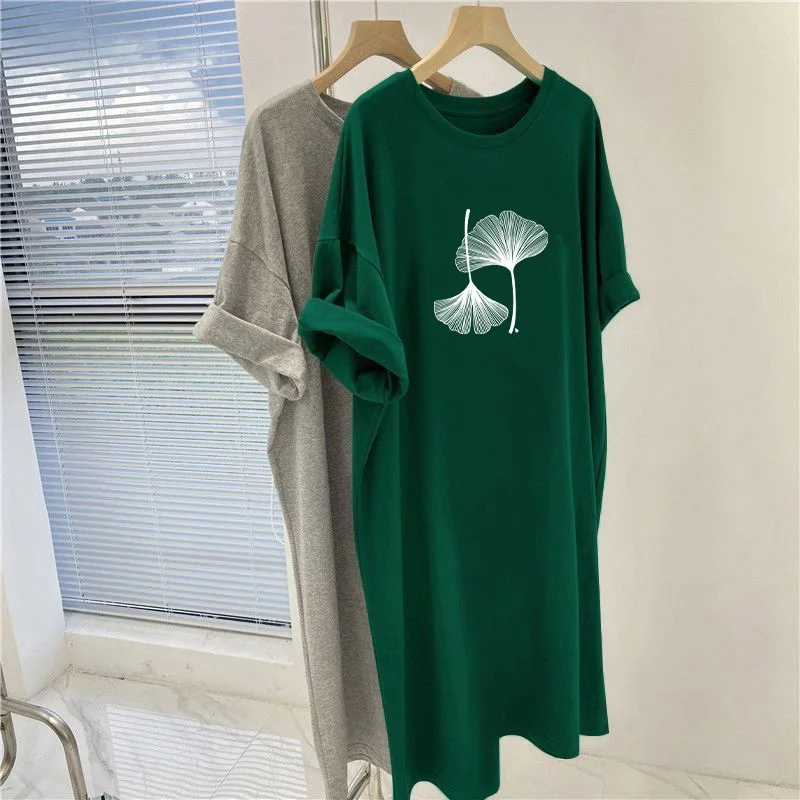 

Summer Fashion Short Sleeve Straight Dresses, Women Clothing Casual Loose Knee Length Tunic, Cartoon Printed O-neck Dress