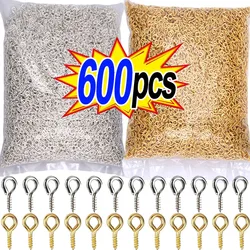 300/600pcs Small Ini Eye Pins Eyepins Hooks Eyelets Screw Threaded Stainless Steel Clasps Hook Jewelry Findings for Making DIY