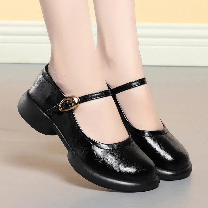 

Top Quality Fashion Shallow Comfortable Breathable Mary Janes Flats Fall 2025 Womens Genuine Leather Shoes for Mom Girls Daily
