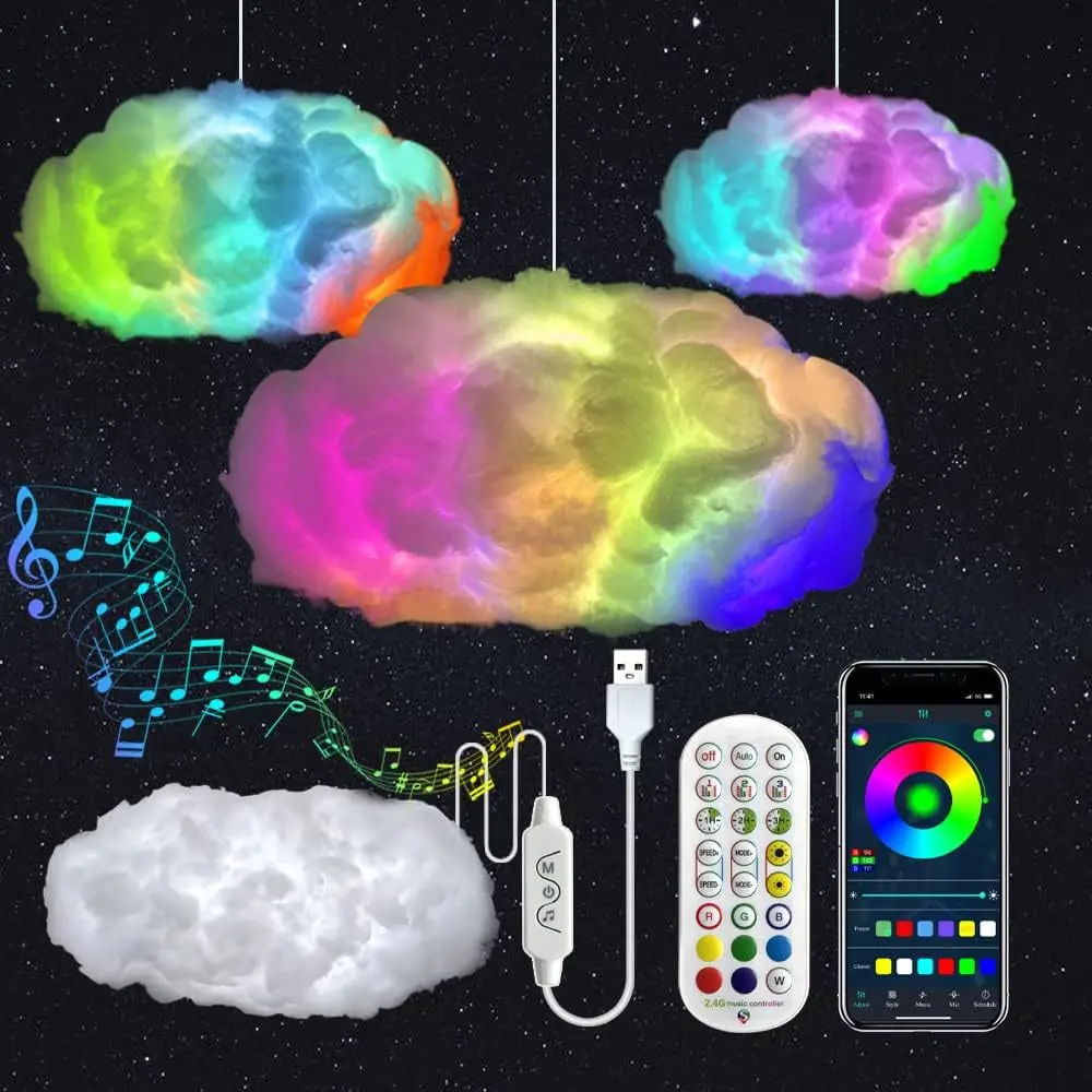 

LED 3D Lightning Cloud Light Bluetooth Voice Control Remote USB Plug Dimmable Mood Decorative Night Light for Game Room