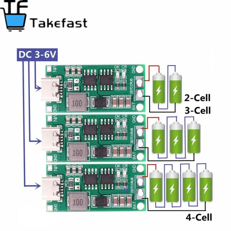 18650 Lithium Battery Multi-Cell 2S 3S 4S Type-C To 8.4V 12.6V 16.8V Step-Up Boost LiPo Polymer Li-Ion Charger 7.4V 11.1V 14.8V