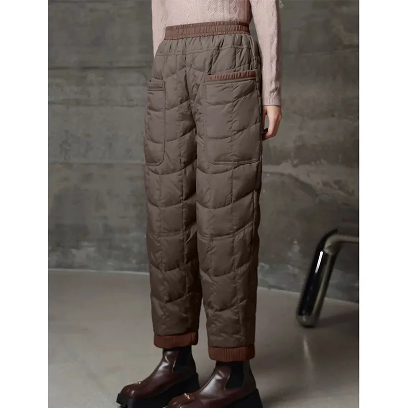 سميكة مبطنة بالصوف المرأة السراويل الشتاء يندبروف العزل الحراري مقاوم للماء Downcotton محشو سراويل تقليدية