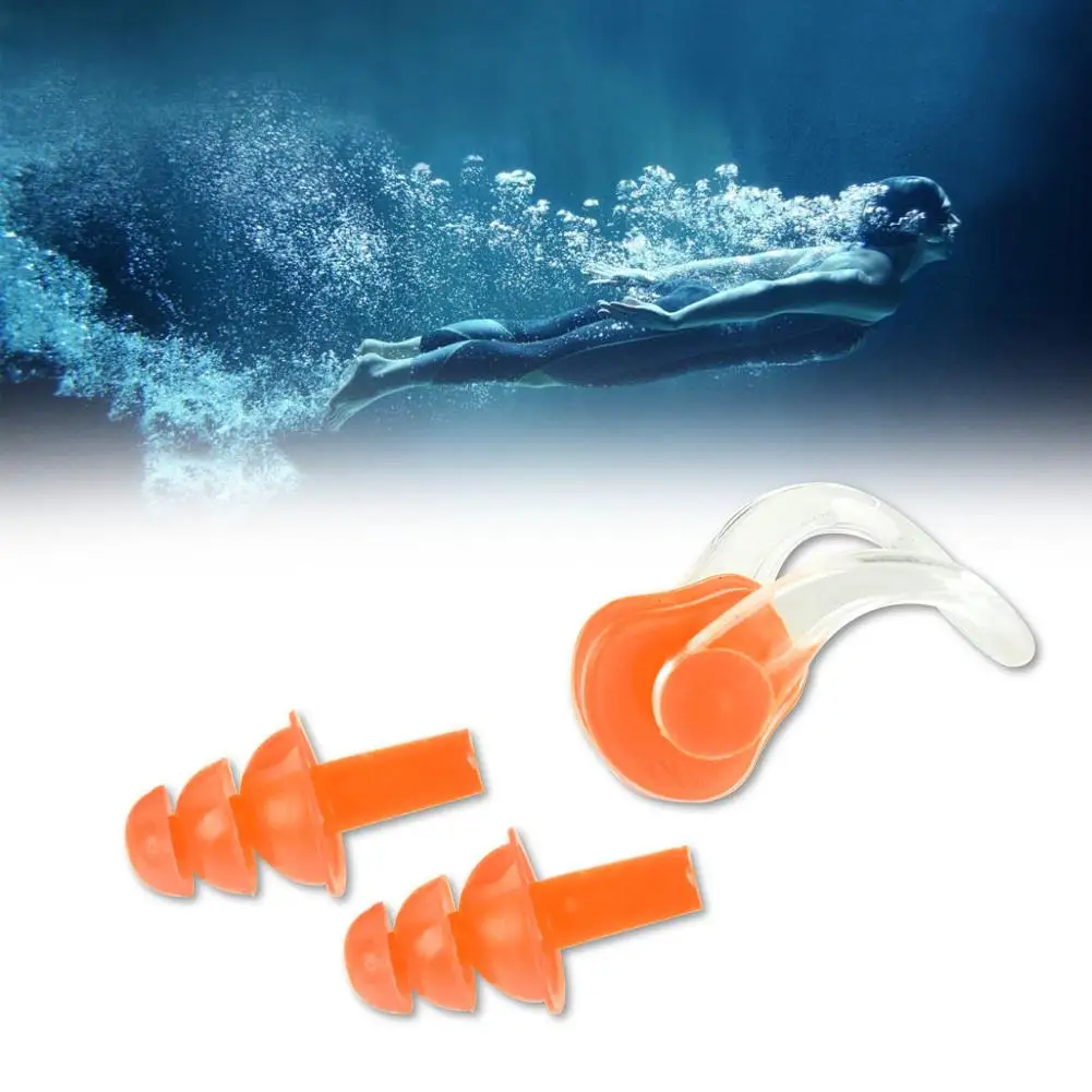 4Pcs Waterproof Silicone Swimming Earplugs & Nose Clips Set - Noise Reduction & Comfort Tools