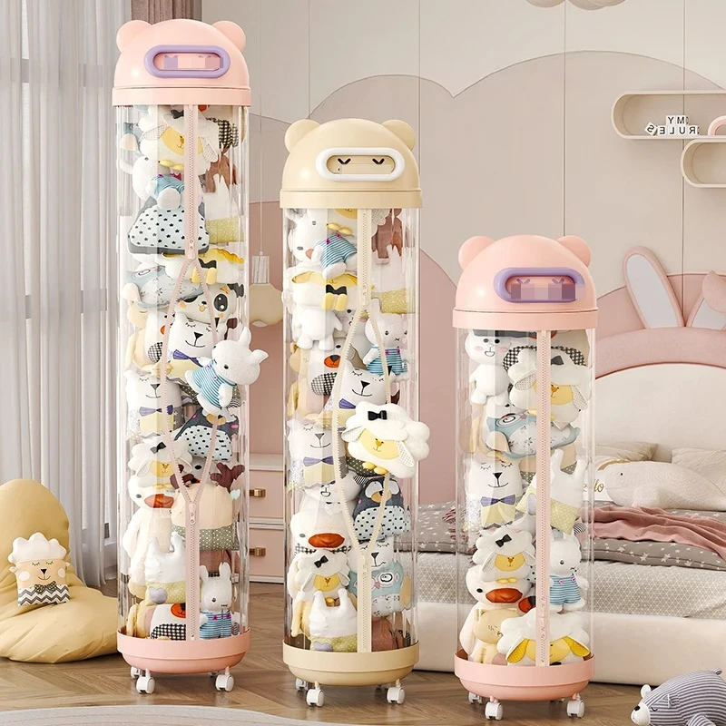 Doll Storage Bucket Transparent Large Capacity Doll Storage Bucket Zipper Style Plush Storage Basket