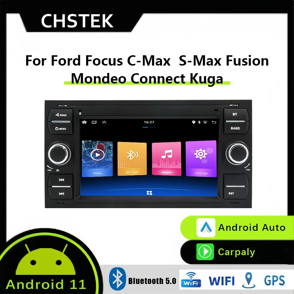 

CHSTEK Car Radio Android 11 Carplay Navigation for Ford C-Max 2003-2010 S-Max 2007-2009 Connect 2007-2009 Wifi Stereo Multimedia