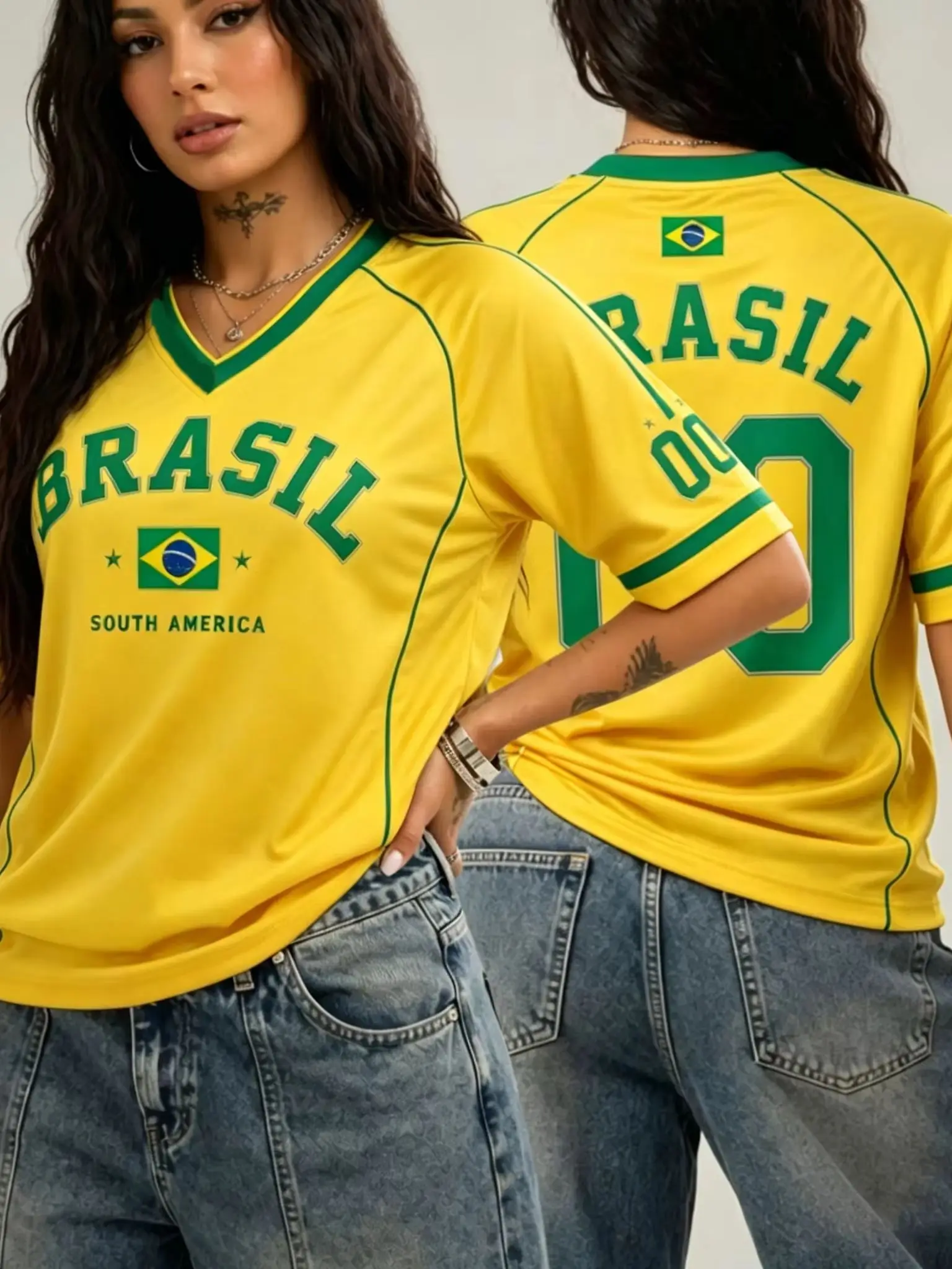 2026 Neue Herren- und Damen-Trikots Brasilien 00 Print V-Ausschnitt Kurzarm T-Shirt Sommer Grafik-Tee Trikots Übergröße Fans/Kinder Sport-Tops Y2K – Detail 7
