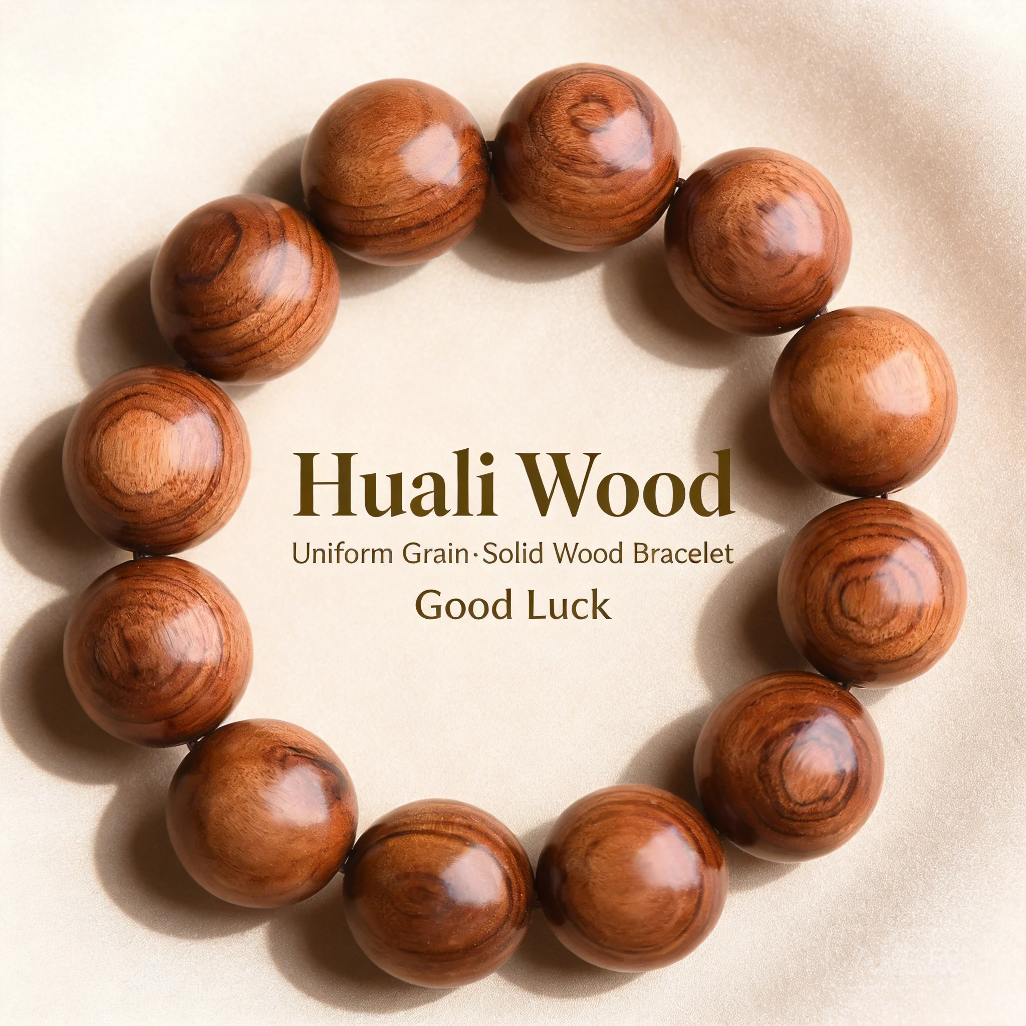 Chinese Style Lucky Huanghuali Wood Beaded Bracelet Multi Size Natural Wood Grain Prayer Mala Feng Shui Blessing Good Luck Unise