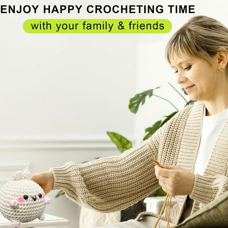 Cute Rabbits Knitted Cute Bunny Knitting Craft Complete Crochet Kit Instructions Attached Collectible Doll Toy Crochet Rabbit