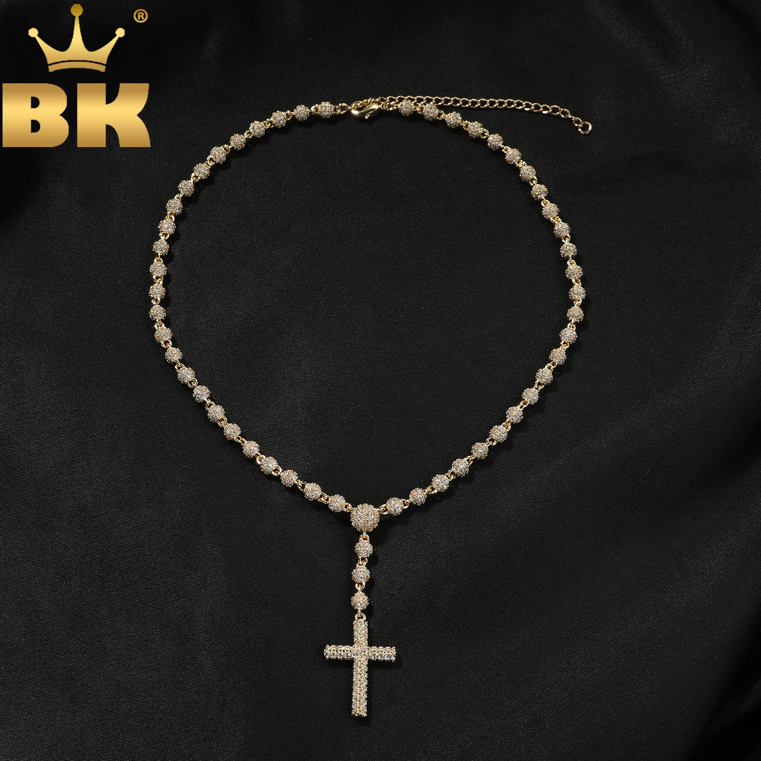 

THE BLING KING 5mm Icy Bead Link Chain Hanging Cross Pendant Micro Paved Out 5A Cubic Zirconia Choker HipHop Fashion Jewelry