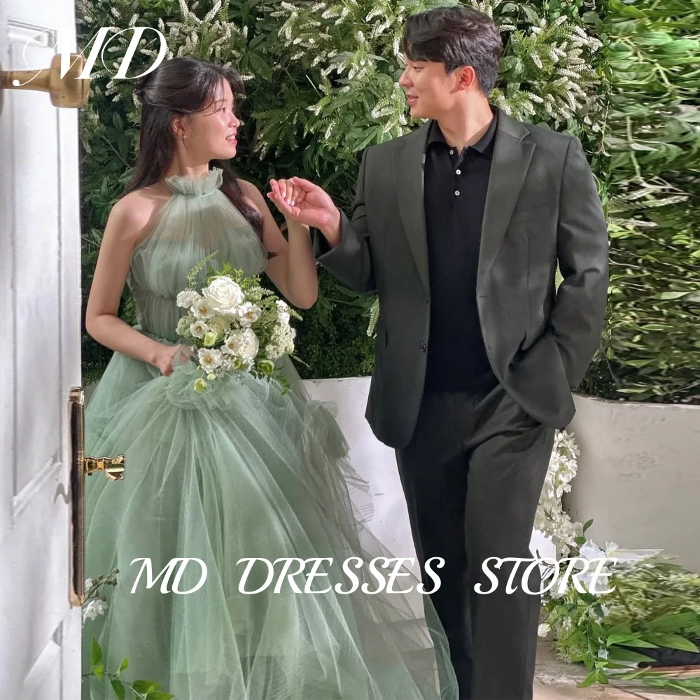 MD Princess Green Wedding Dress A-line Halter Tulle Sleeveless Corset Korea PhotoShoot Evening Floor-Length Prom Gown Customised