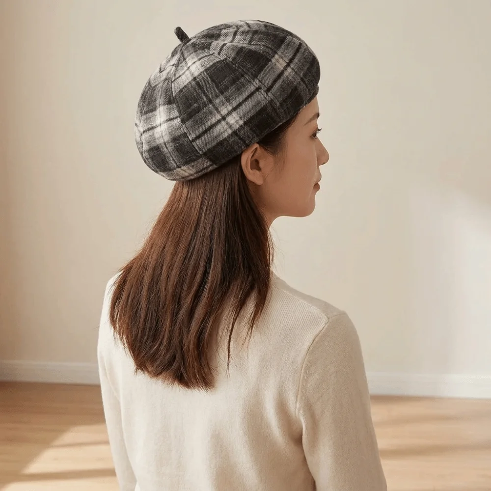 Breathable Soft Plaid Beret Polyester Japanese Style Octagonal Hat Peaked Hat Painter Cap Newsboy Hat Girls