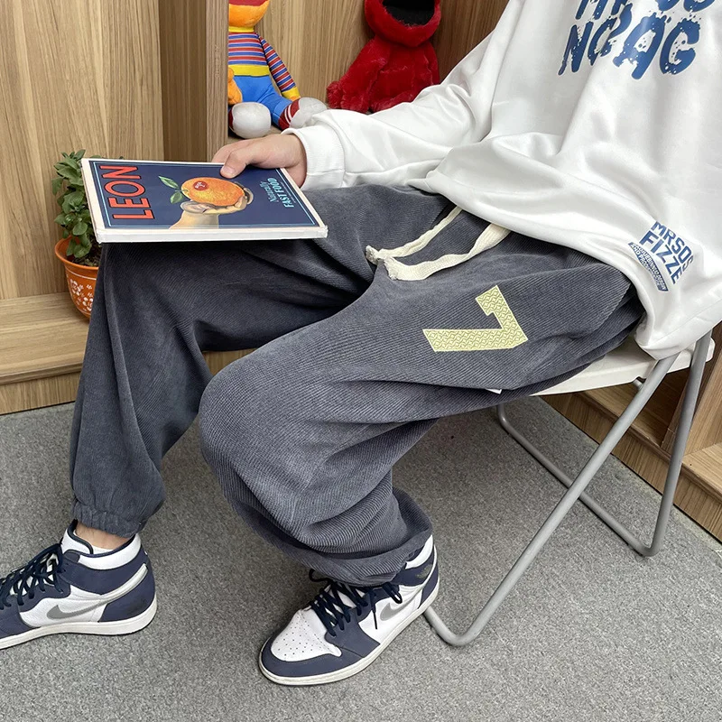 American Style Corduroy Pants Men Y2k Fashion Design Sense Casual Pants Loose Sports Sweatpants Trend Bunches High Street Pants