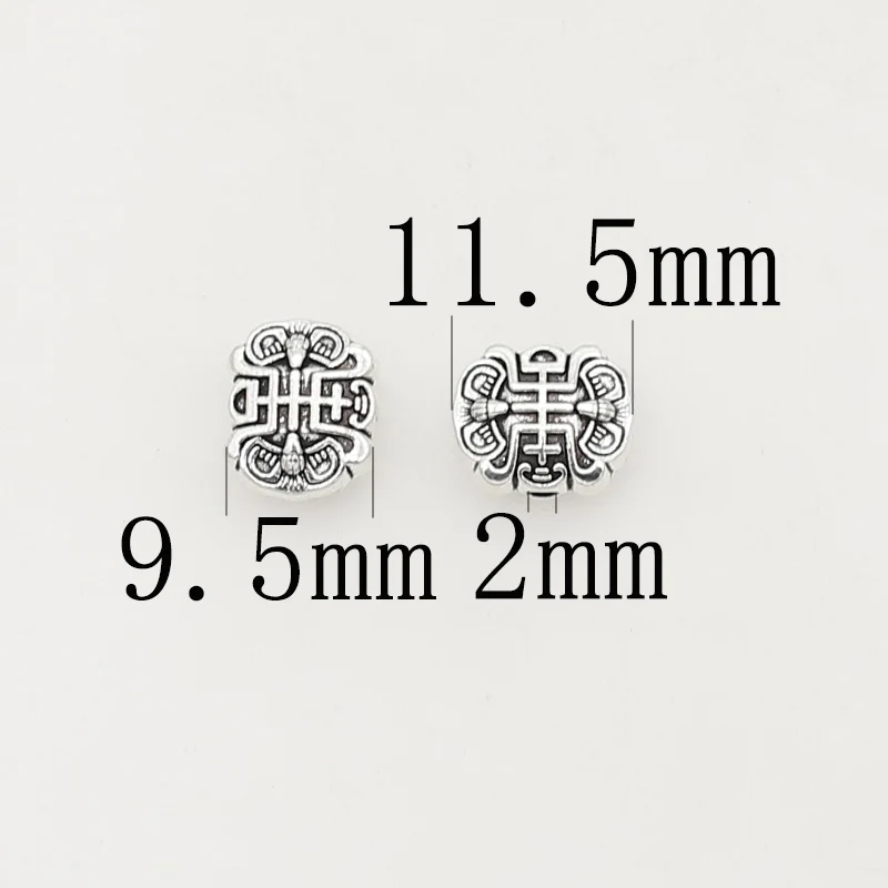 10pcs/Lot Chinese Culture Letters Prayer Metal Beads 11.5x9.5mm Decoration Jewelry Retro Spacers DIY Pendants Bracelets Findings