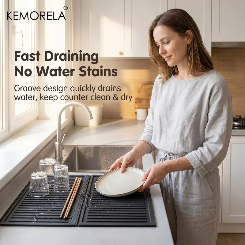 2pc Interlocking Silicone Dish Drying Mats Food-Grade Heat Resistant And Non-Slip Countertop Protector for Kitchen Sink Stovetop