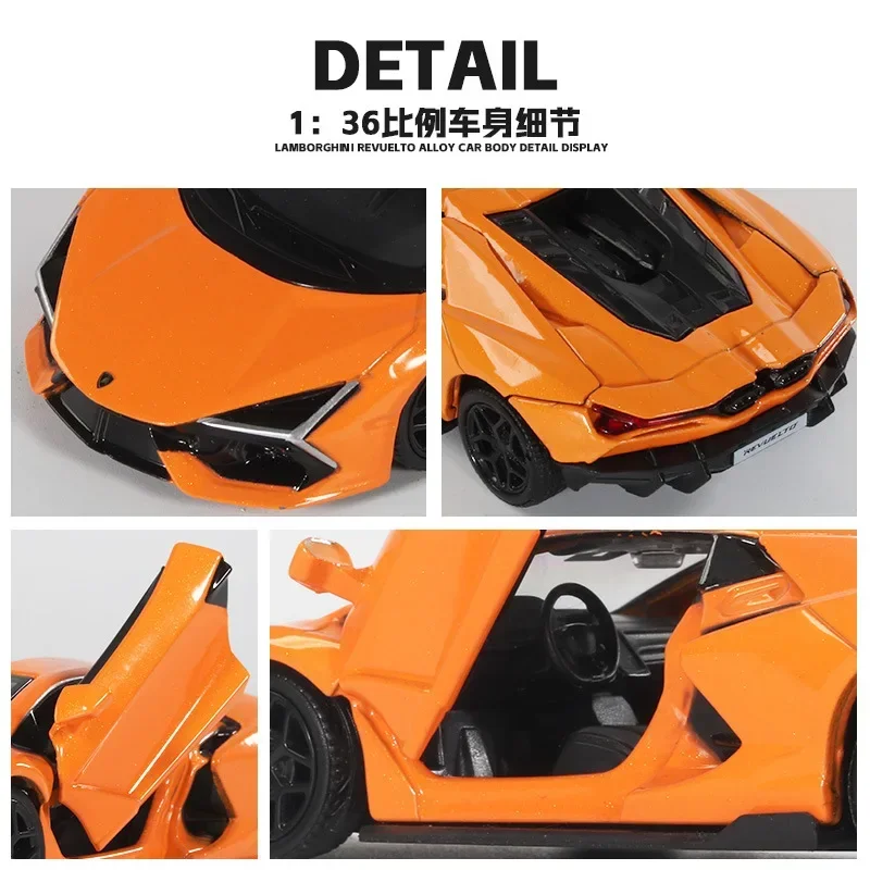 รถ Lamborghini Revuelto รุ่นใหม่ ขนาด 1:36 ของเล่นรถโลหะหล่อขึ้นรูป แบบดึงหลัง สำหรับเด็ก ของสะสม