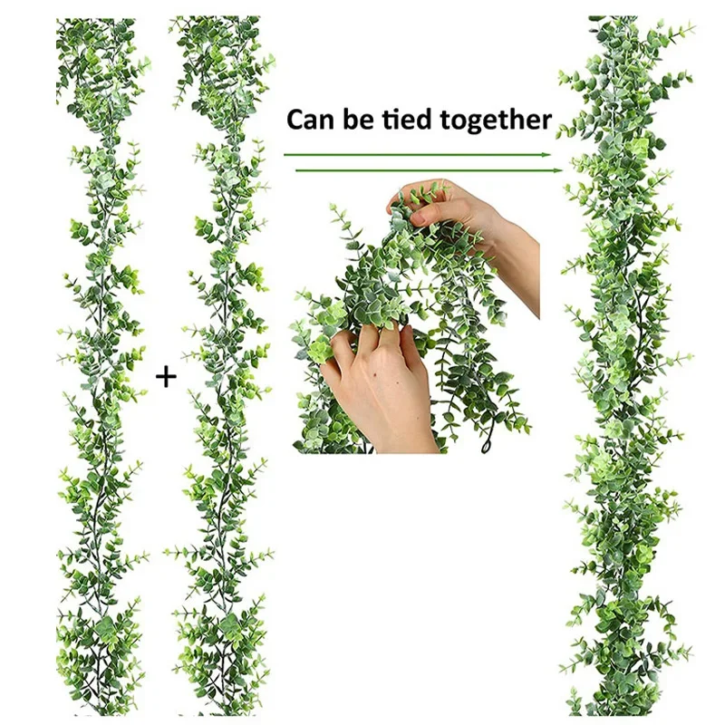 180cm Artificial Eucalyptus Garland Rattan for Wreaths DIY Wedding Decorations Arch Wall Backdrop Green Hanging Vine Fake Plants