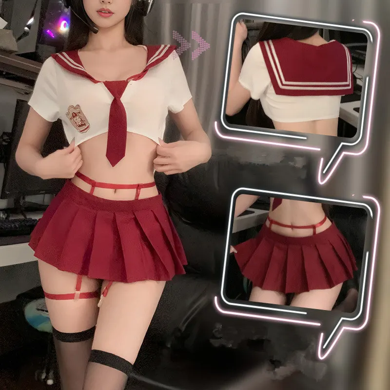 Hot Sexy Lingerie Campus minigonna JK Costume marinaio uniforme trasparente san valentino donna passione estate per ragazza gonna Set