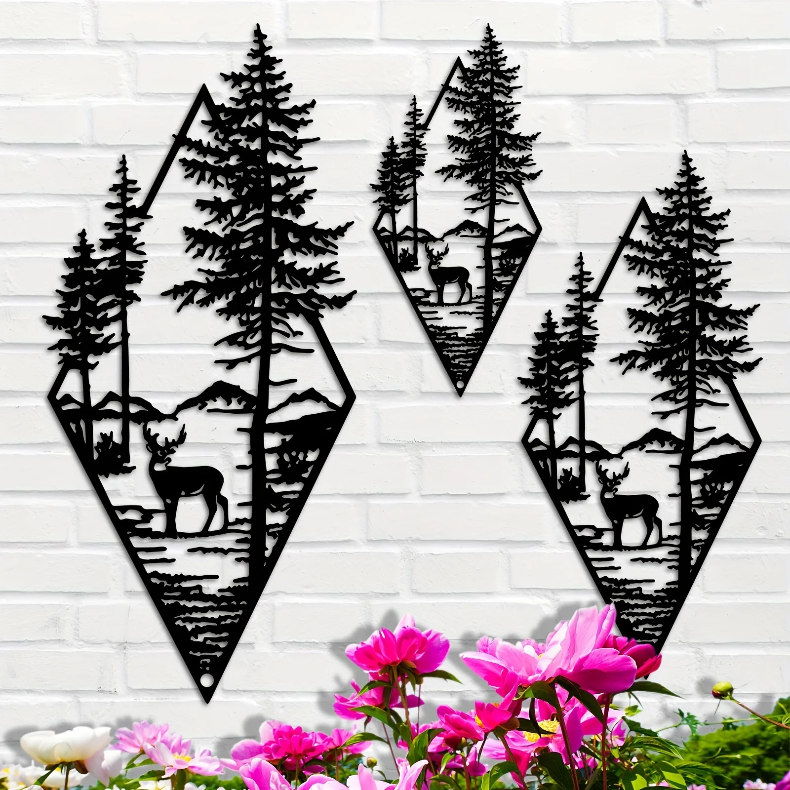 غزال ومشهد زخارف فنية جدارية معدنية ، فن جدران مناظر طبيعية ، ديكور منزلي