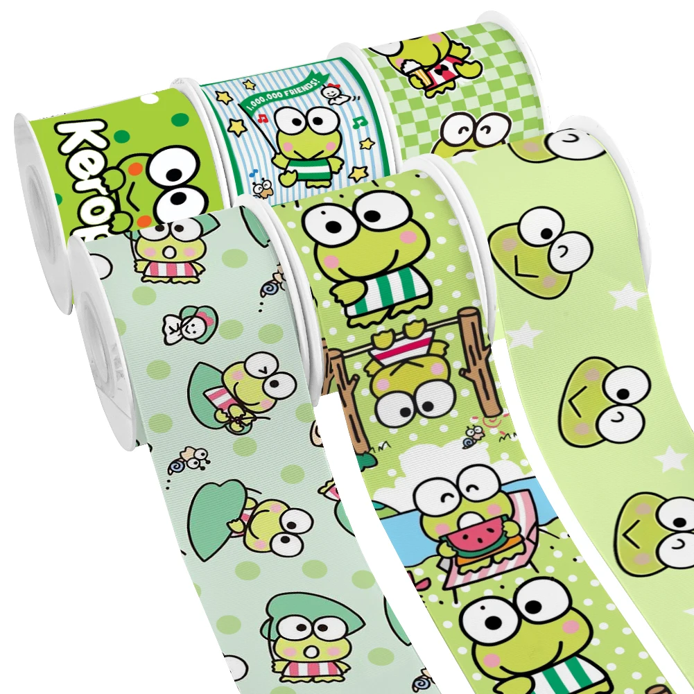 MINIS Sanrio Cartoon Keroppi Pattern Printed Grosgrain Satin Ribbon for Gift Wrapping Hair Bow Craft Accessory 50 Yards