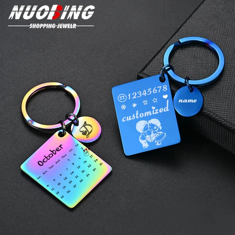 

Cute Family Customized Phone Number Logo Name Stainless Steel Keychain Women's and Men's Car Birthday Gift Souvenir Pendant