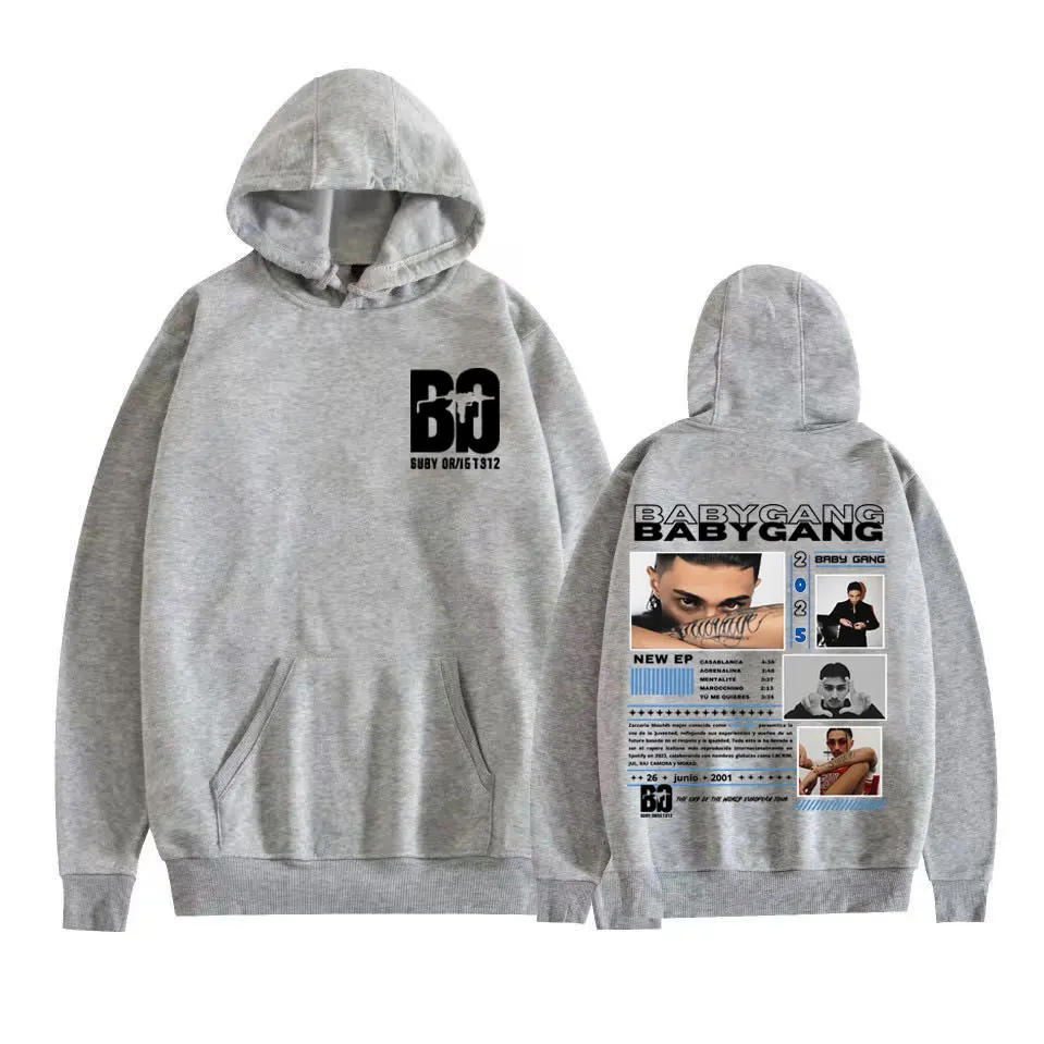 래퍼 베이비 갱 앨범 투어 2025 그래픽 후드티 남성 의류 패션 힙합 펑크 스웨트셔츠 남성 바디워머 오버사이즈 후드티