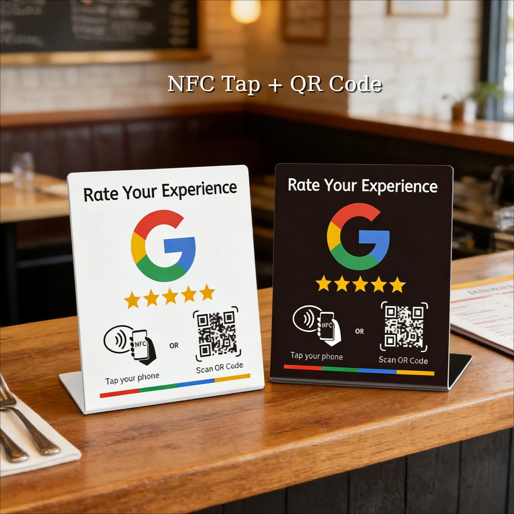 NFC 215 Programmable QR Code Google Review Card Table Display Stand Card NFC Station Table for Restaurants & Business Branding