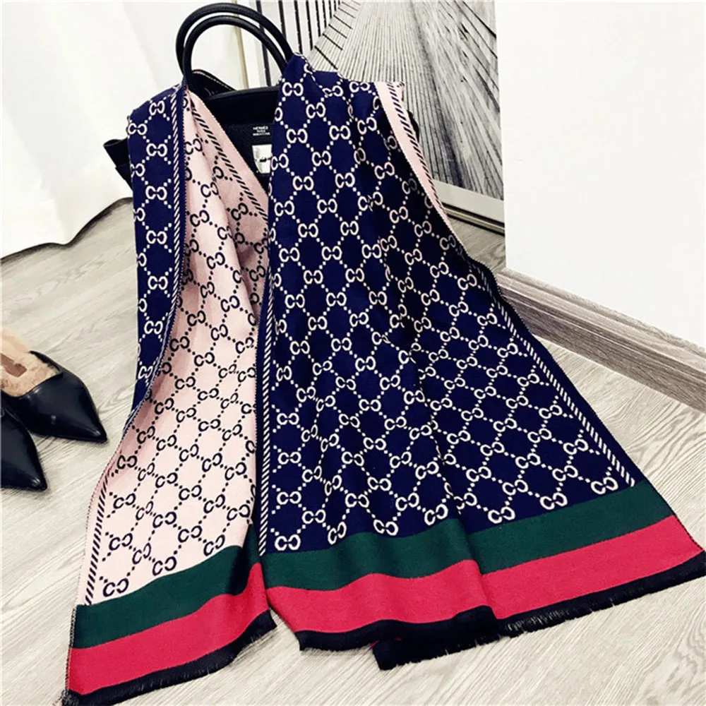 Winter Women's Fashionable Scarf With Luxurious Shawls Warm Print Letters Large Size