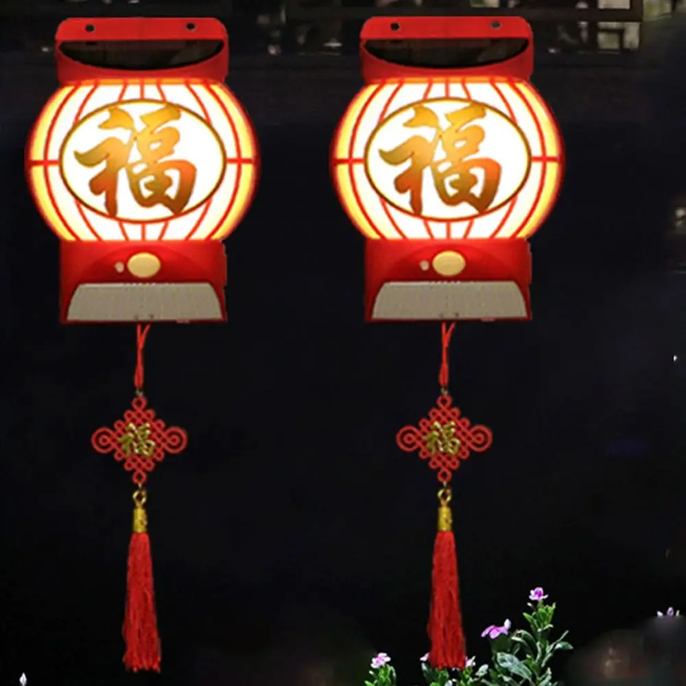 

Glowing Solar Fu Character Wall Lamp Hanging Handmade Chinese Fuzi Lamp Tassel Pendant Chinese Style New Year Decorative Light