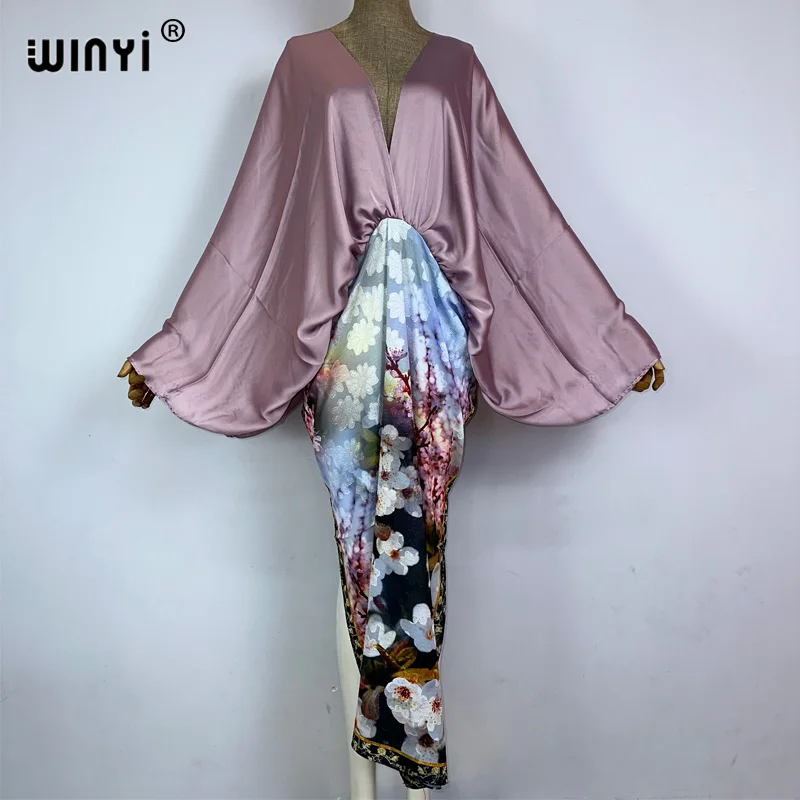 

WINYI new Monochrome mosaic Swimsuit Cover Up Women Beach Dress V-neck Dresses Summer Woman Clothes elegant Robe fashion kaftan