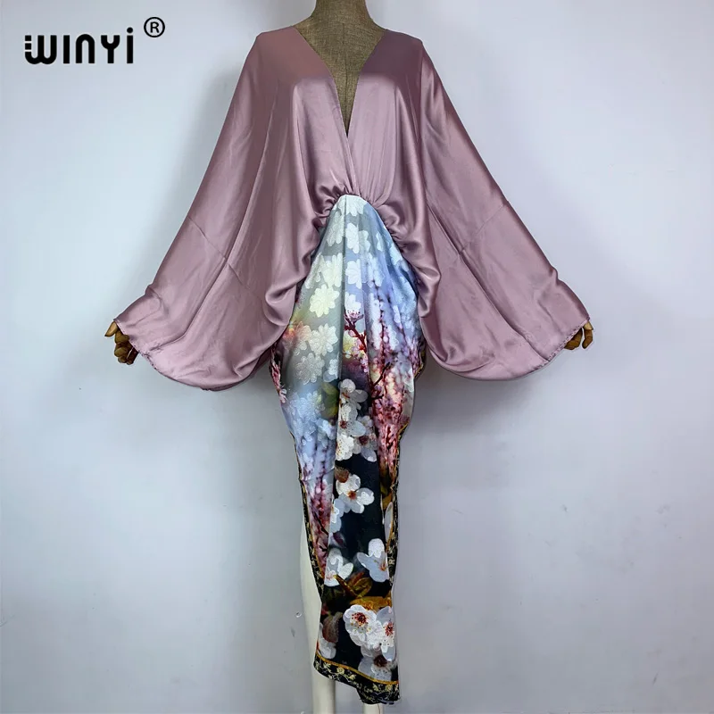 WINYI new Monochrome mosaic Swimsuit Cover Up Women Beach Dress V-neck Dresses Summer Woman Clothes elegant Robe fashion kaftan