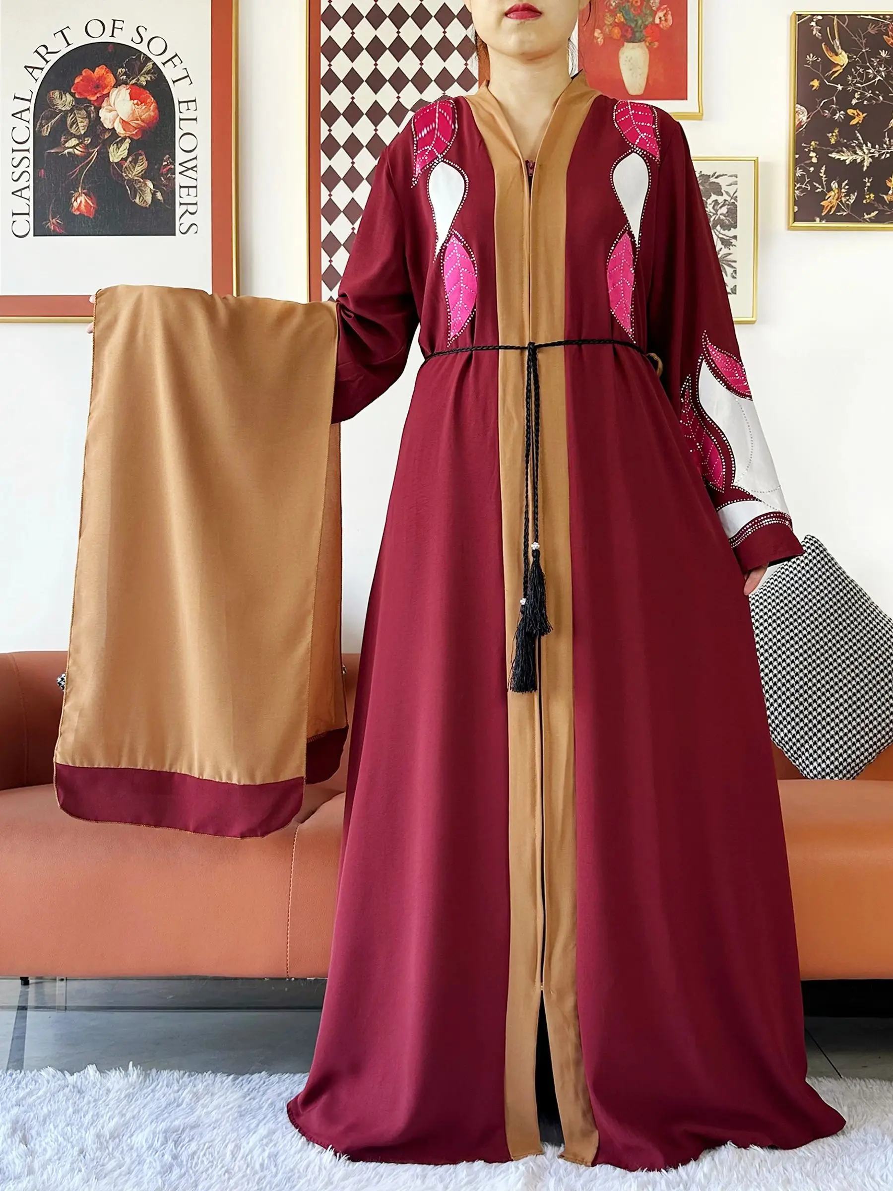 High Grade Fabric Women Party Dress Chiffon Open Abaya Muslim Women Dress Islamic Clothing Cardigan Abaya Women Muslim Dress