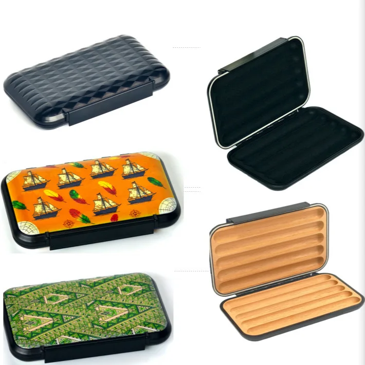 Portable 5pcs Capacity Waterproof Plastic ABS Cigar Humidor Box Sponge Cedar Wood Lining Cigar Case Small Travel Cigar Holder