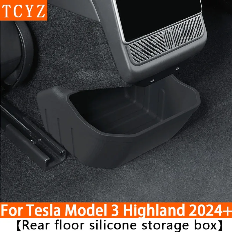 

Ящик для хранения на заднем сиденье для Tesla Model 3 Highland 2024, силиконовый ящик для хранения на заднем среднем этаже, органайзер, мусорный бак, автомобильные аксессуары